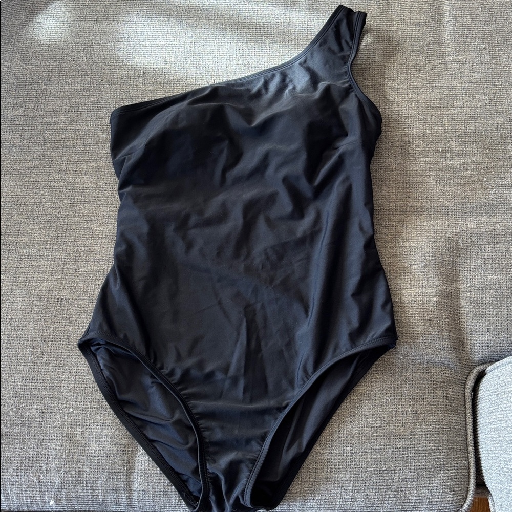 Coastal Blue Asymmetrical Black One-Piece Swimsuit